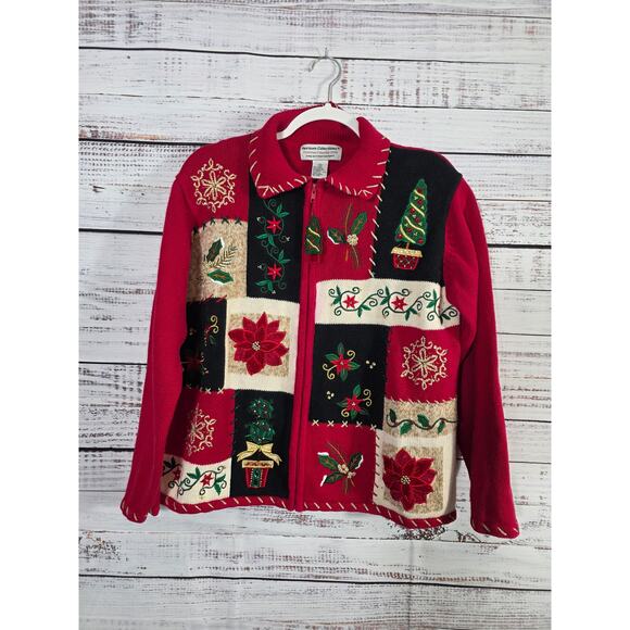 Heirloom Collectibles Christmas sweater cardigan zip M 2004 - Picture 1 of 6